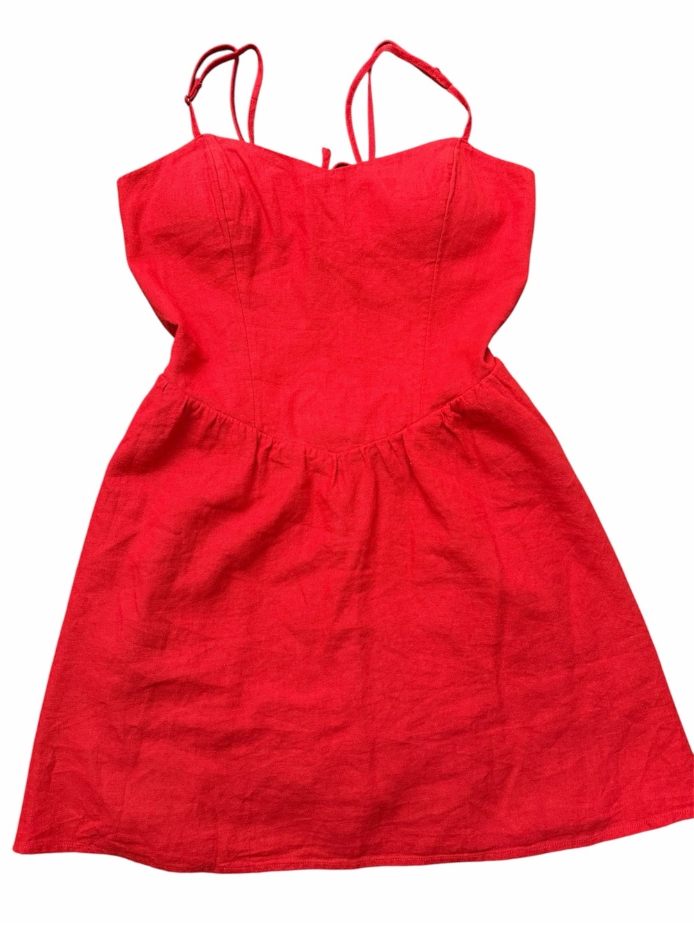 Hollister Linen Blend Red Spaghetti-Strap Mini Dress